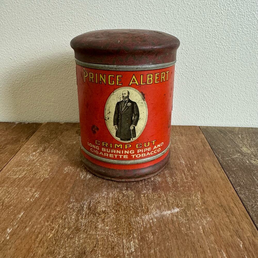 Vintage Domed Tin Prince Albert Crimp Cut‎ Cigarette Tobacco Advertising Can 6"